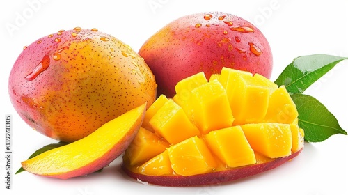 Branch of delicious ripe mango, cut out --ar 16:9 Job ID: 01b24874-b815-44e6-964c-6b7e2cb95164