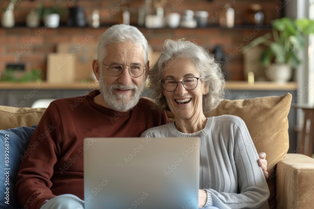 Elderly couple on sofa with laptop Elderly couple on sofa with laptop