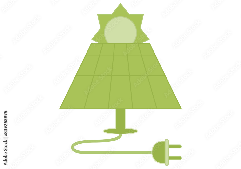 Icono verde de panel solar y sol.