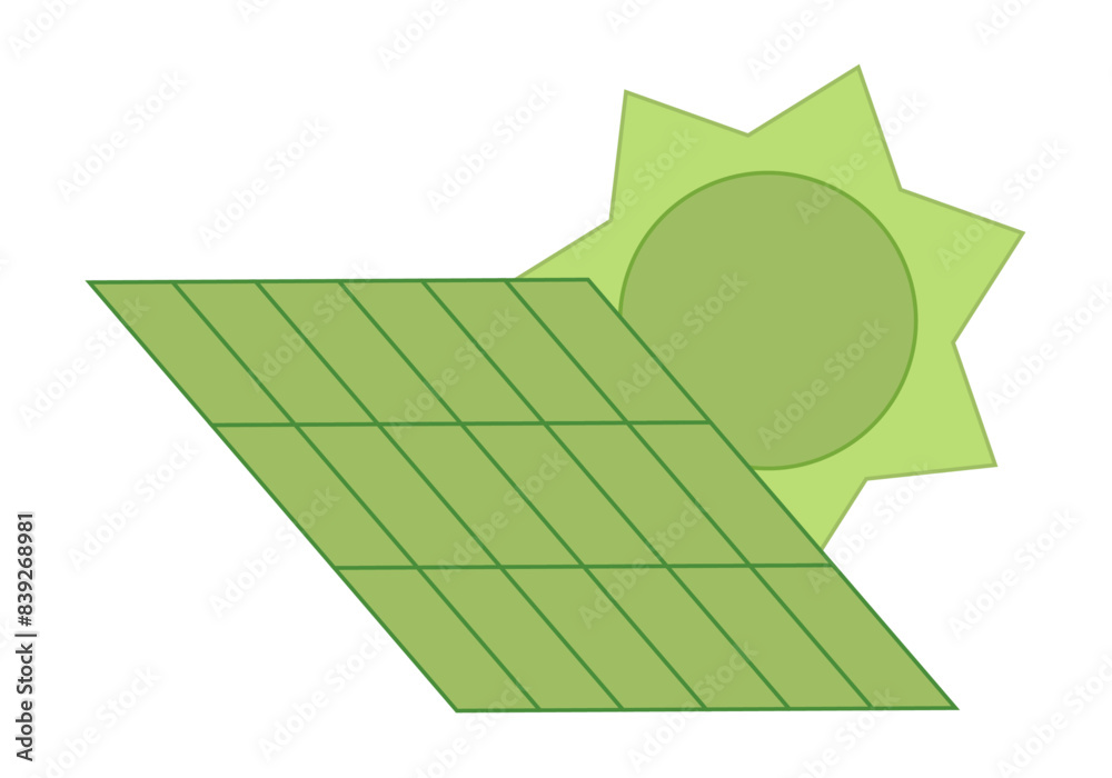 Icono verde de panel solar y sol.