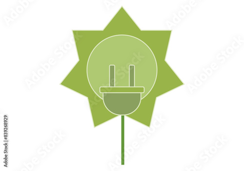 Icono verde de enchufe y sol representando energía limpia.