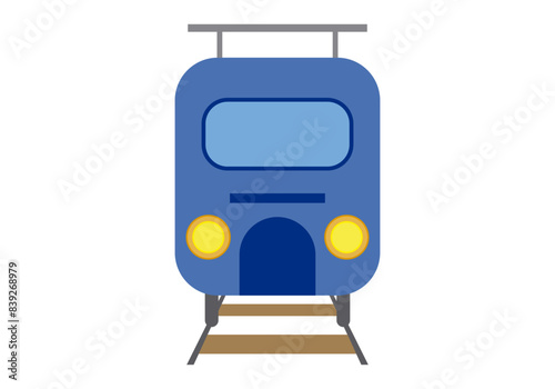 Tren azul viajando por las vías.