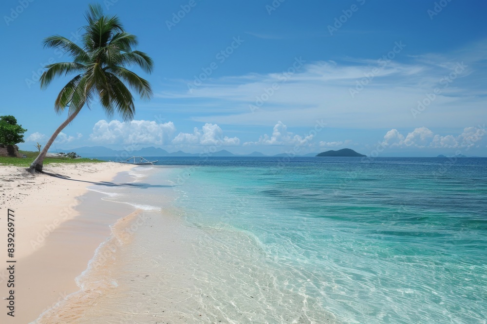 Fototapeta premium Single palm tree beach ocean