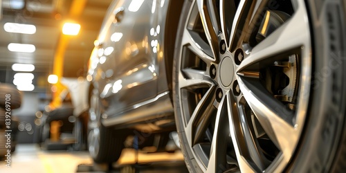 Close-up Photo of Tire Repair Service in a Garage. Concept Automotive, Close-up Shot, Tire Repair, Garage, Service
