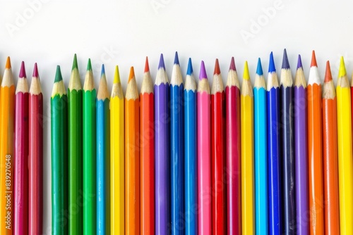 Close-up row colored pencils with one pencil center