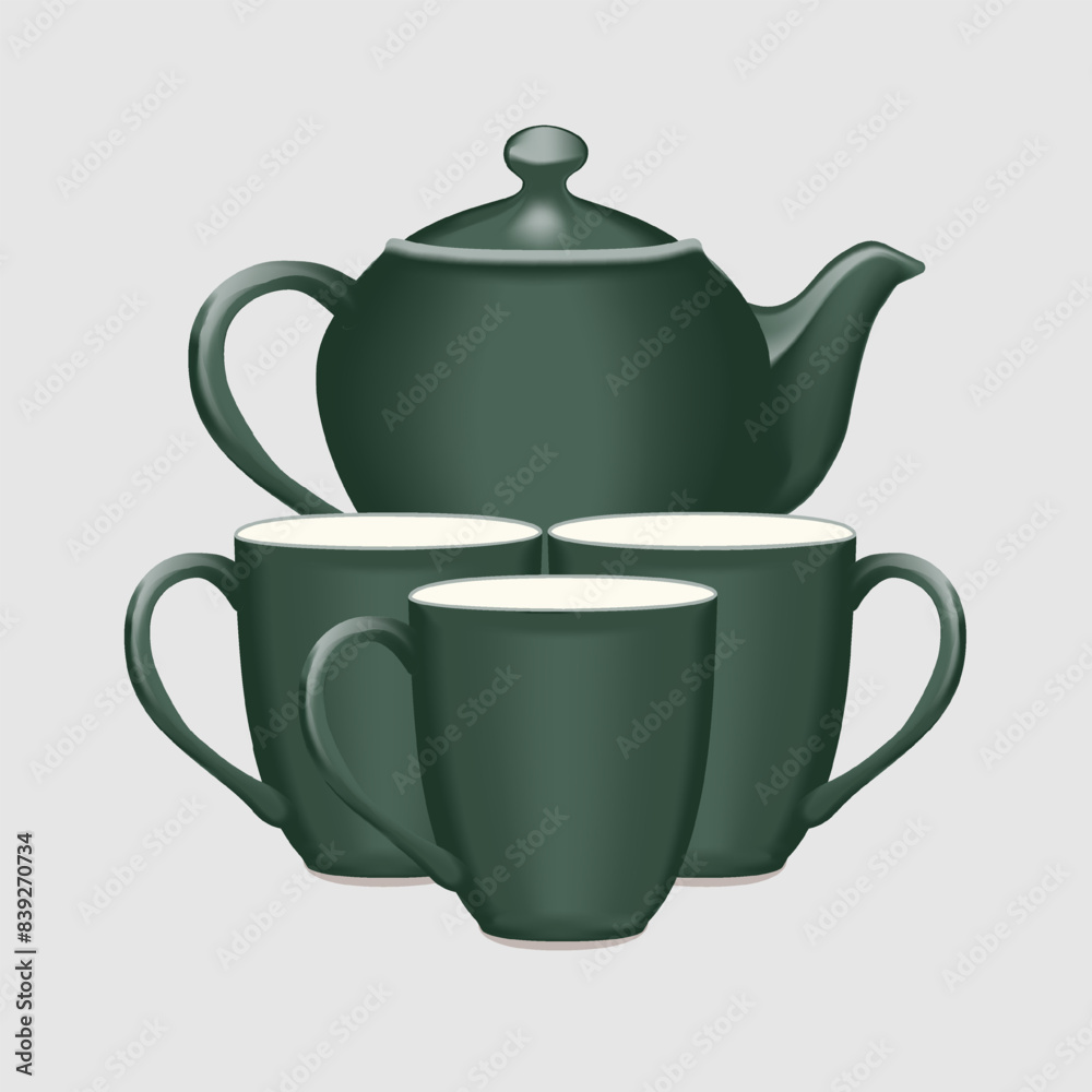Ceramic tea set of three cups and teapot Ceramic tea set of three cups and teapot
