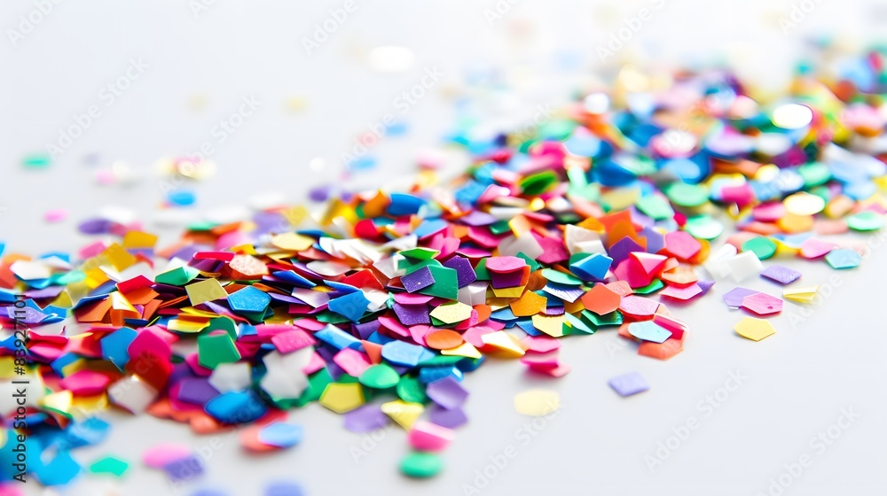 A colorful pile of confetti on a white background A colorful pile of confetti on a white background
