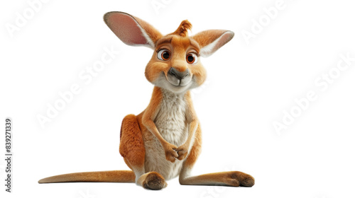 A cartoon kangaroo sits on a white background