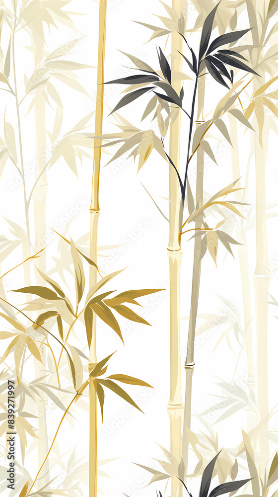 Obraz premium Golden bamboo leaves and branches pattern