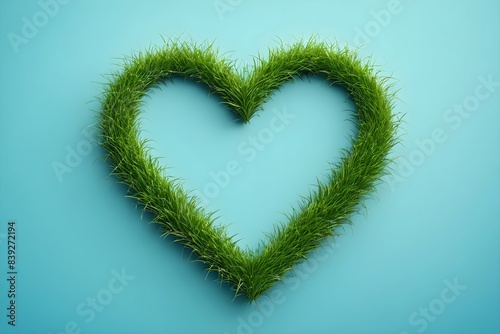 Nature-inspired grass heart isolated on blue background symbolizing love and eco-consciousness