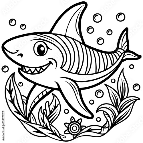 Underwater adventure with sharks coloring Page