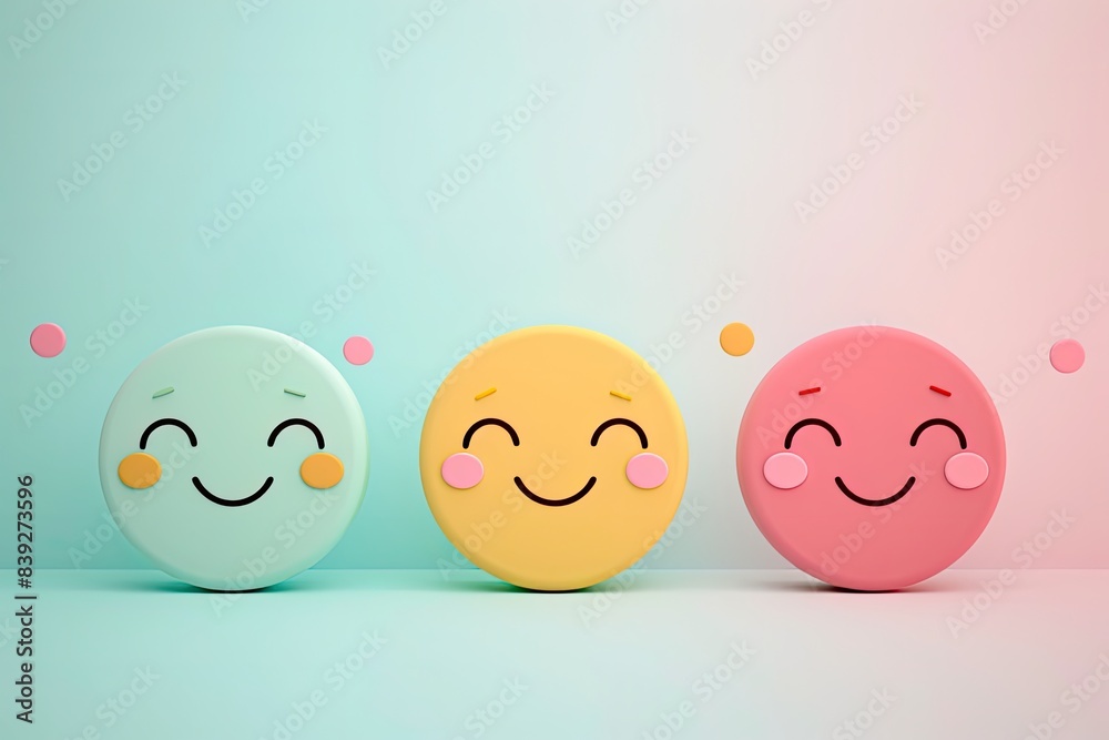 Minimalist cartoon faces with simple features like eyes and smiles, on a soft pastel background Minimalist cartoon faces with simple features like eyes and smiles, on a soft pastel background