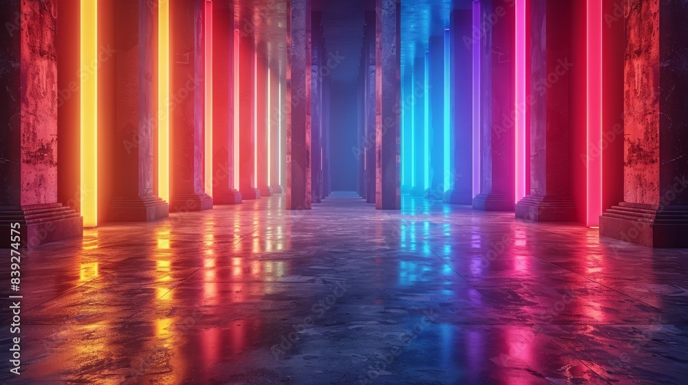 3D render: Abstract background with colorful spectrum, neon rays, and glowing lines 3D render: Abstract background with colorful spectrum, neon rays, and glowing lines