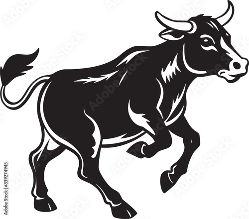 black silhouette of a bull running illustration 