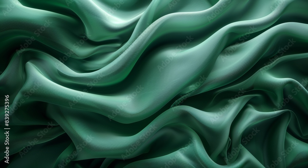 Fototapeta premium 3D rendering: Soft, warm earthy green cloth material on flat background. Horizontal wallpaper.