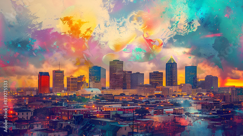 Colorful Panorama of New Orleans Skyline