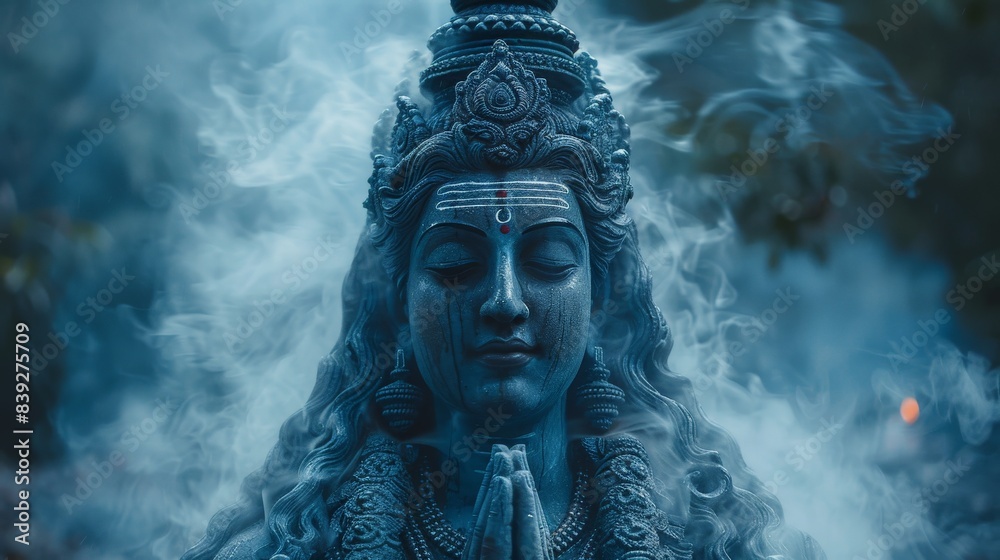 The Serene Gaze of Shiva Amidst Mystical Smoke. Generative AI The Serene Gaze of Shiva Amidst Mystical Smoke. Generative AI
