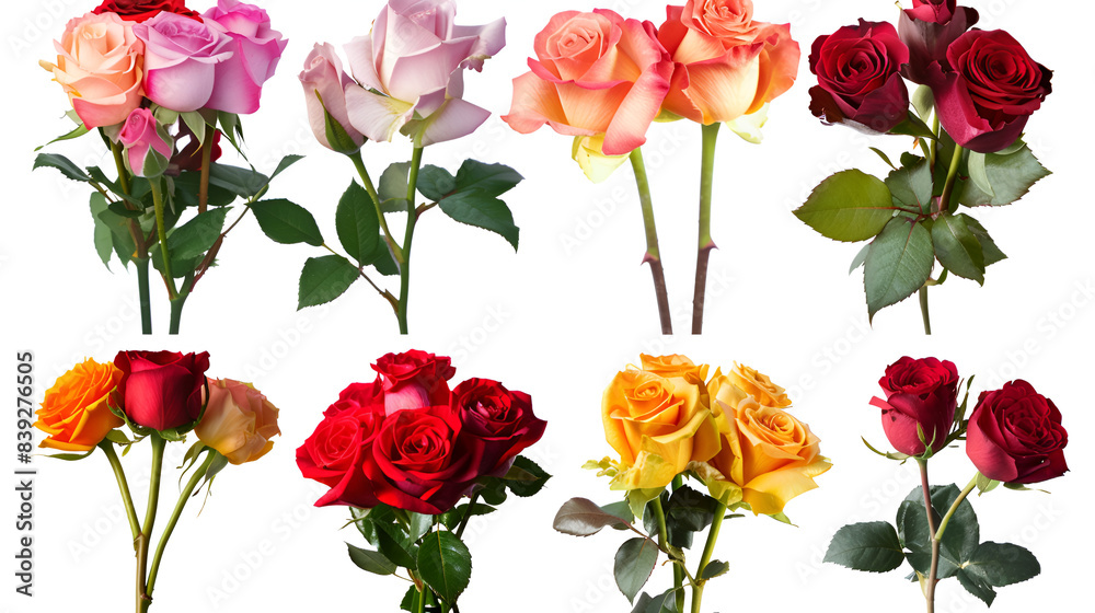 Colorful rose bouquet collection in PNG with no background Colorful rose bouquet collection in PNG with no background