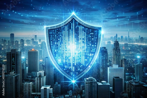 digital shield protect urban city infrastructure. Technology data security