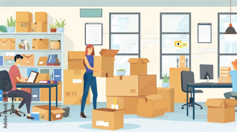 men and women are moving to new offices. men and women are moving to new offices.