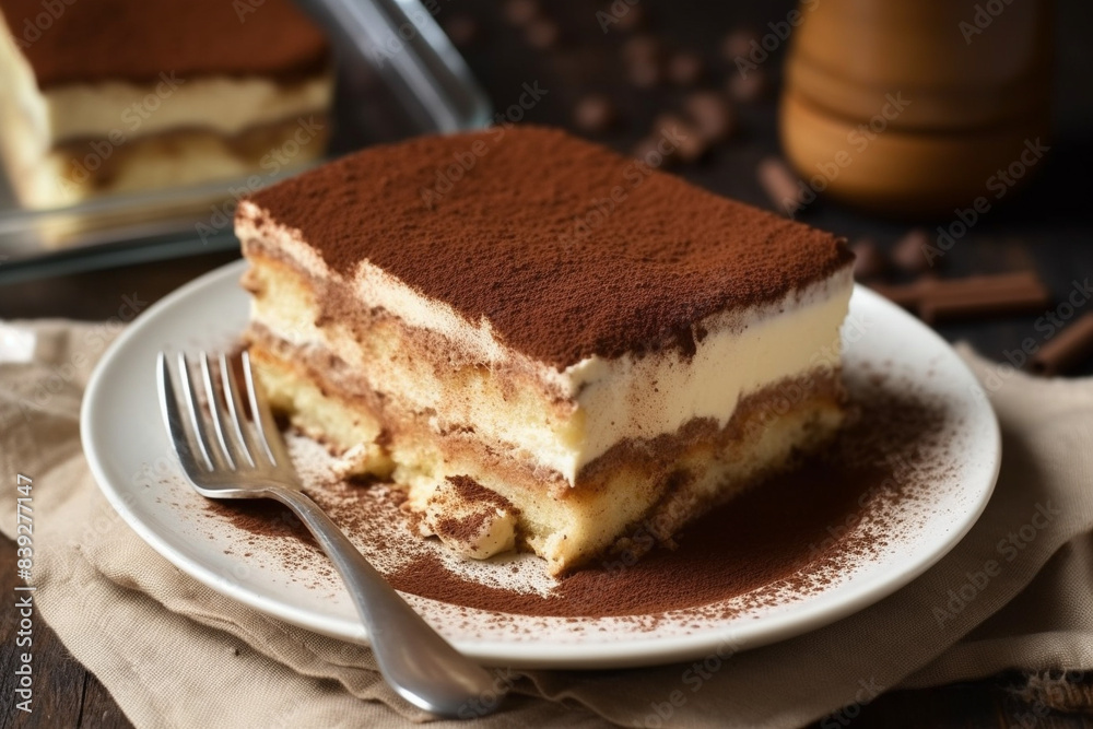 A plate of tiramisu cake generative AI A plate of tiramisu cake generative AI