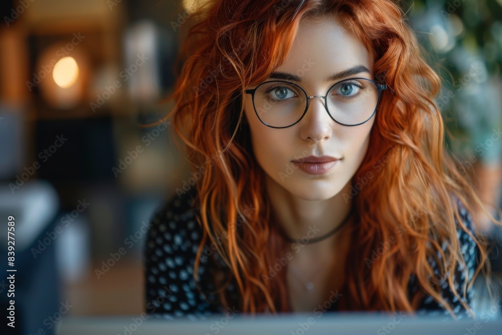 Redhead glasses laptop study