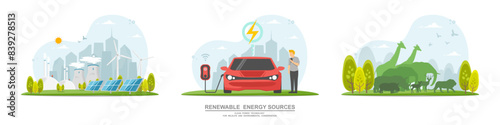 Caring for the environment and using clean energy from renewable energy sources, Industrial low carbon concept, Sustainable of green power technology for wildlife and environmental conservation.