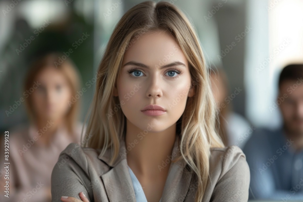 Obraz premium Woman blond crossed arms peers others