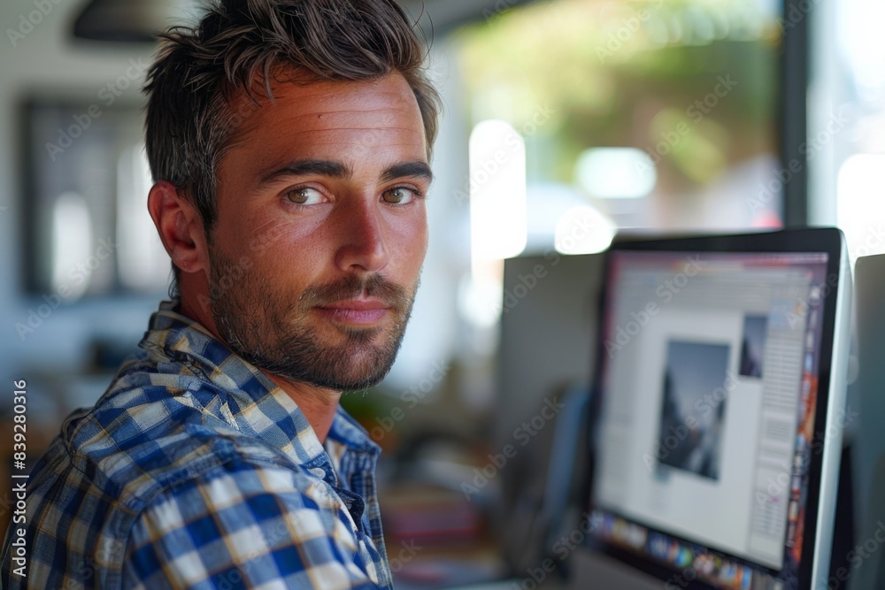 Man working at desk with computer Man working at desk with computer