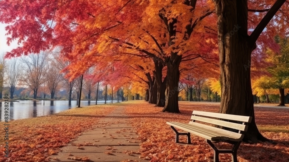 Naklejka premium Beautiful autumn landscape with. Colorful foliage in the park