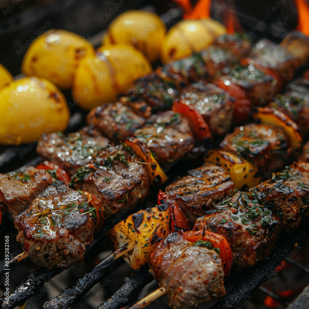 greek souvlaki on a grill