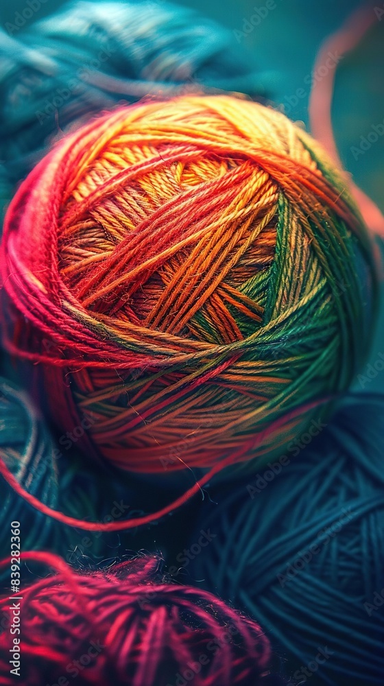 Colorful yarn ball in focus with blurred yarn in the background. Perfect for crafting, knitting, and crochet projects. Colorful yarn ball in focus with blurred yarn in the background. Perfect for crafting, knitting, and crochet projects.
