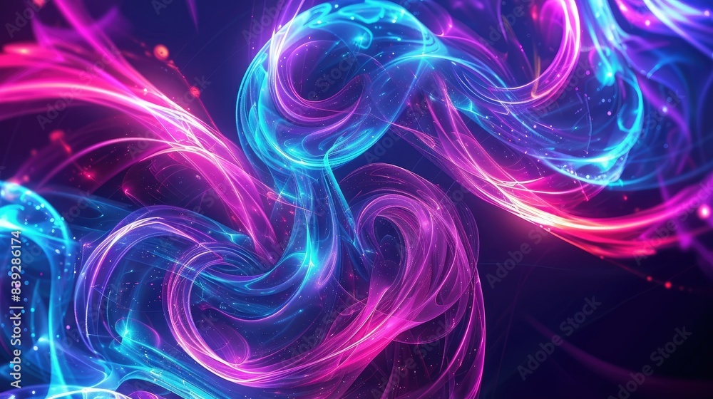 Glowing neon swirls in cosmic ultraviolet hues. Mystical and futuristic background Glowing neon swirls in cosmic ultraviolet hues. Mystical and futuristic background