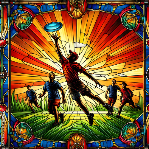 Stained glass picture of Ultimate Frisbee