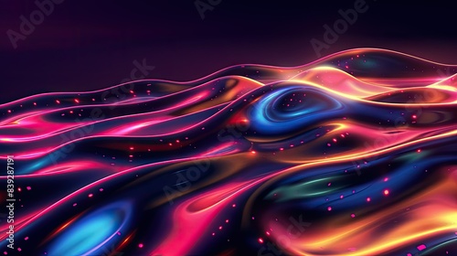 Glowing neon waves rippling in darkness, futuristic and vibrant