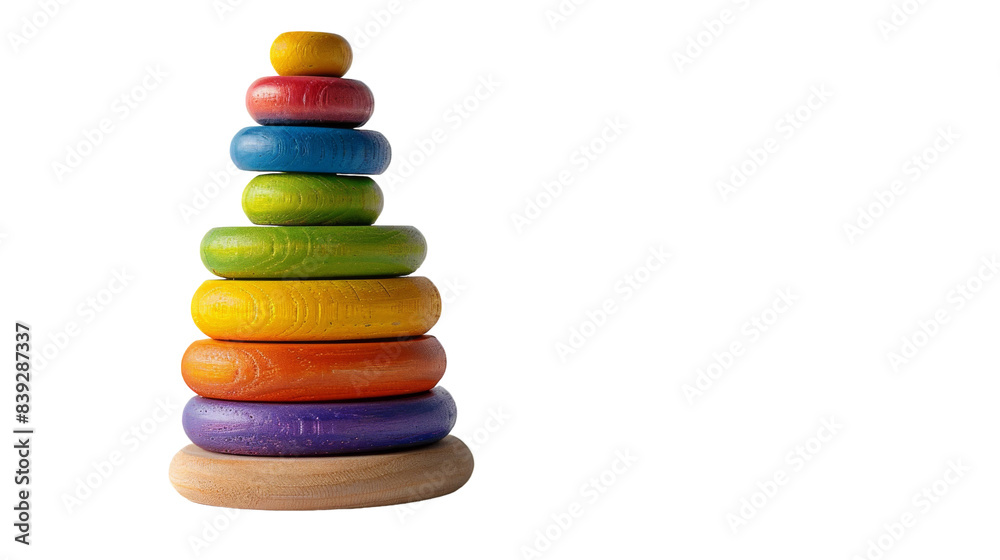 A colorful wooden stacking toy isolated on a white background A colorful wooden stacking toy isolated on a white background
