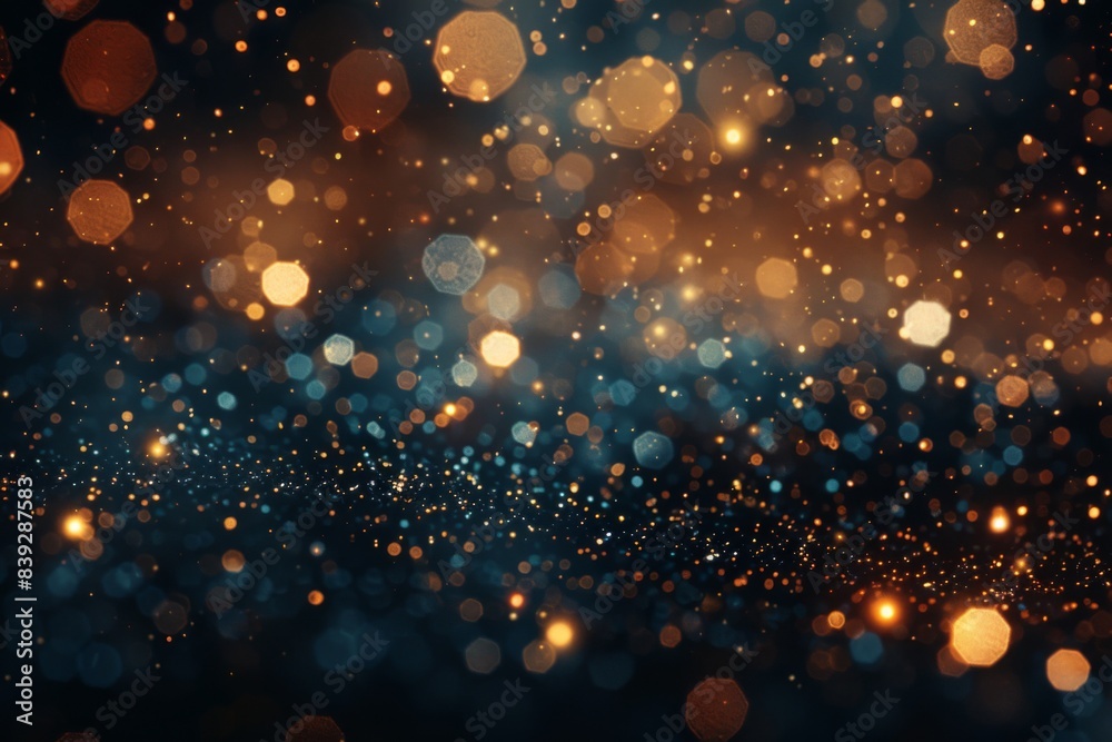 Close-up abstract blurry gold blue lights Close-up abstract blurry gold blue lights