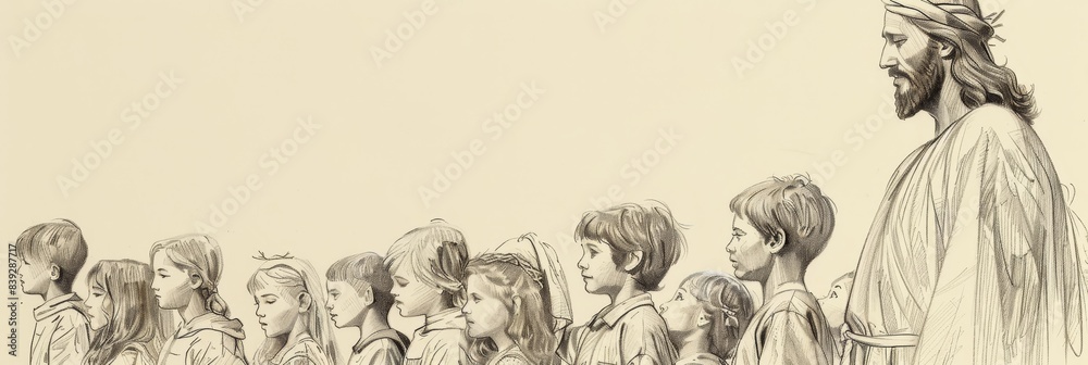 Jesus Blessing the Children, Biblical Illustration of Compassion and Love, Ideal for Religious Banner,Christian banner Jesus Blessing the Children, Biblical Illustration of Compassion and Love, Ideal for Religious Banner,Christian banner