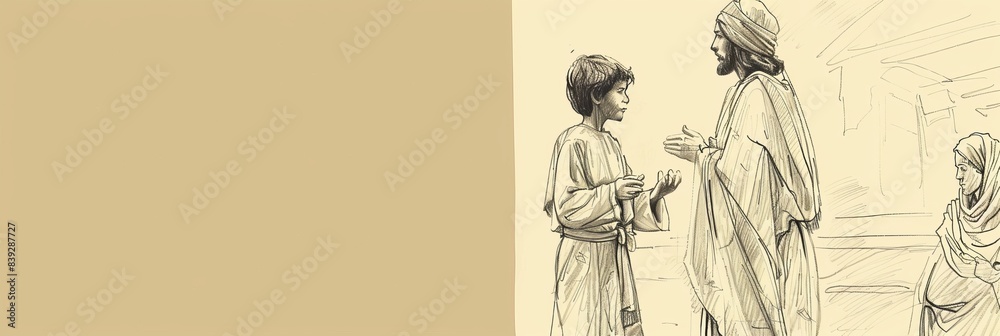 Jesus as a Boy Teaching in the Temple, Biblical Illustration of Wisdom and Authority, Ideal for Religious Banner,Christian banner Jesus as a Boy Teaching in the Temple, Biblical Illustration of Wisdom and Authority, Ideal for Religious Banner,Christian banner