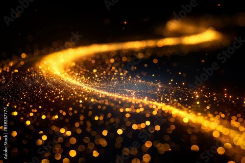 Gold sparkles glimmering in darkness