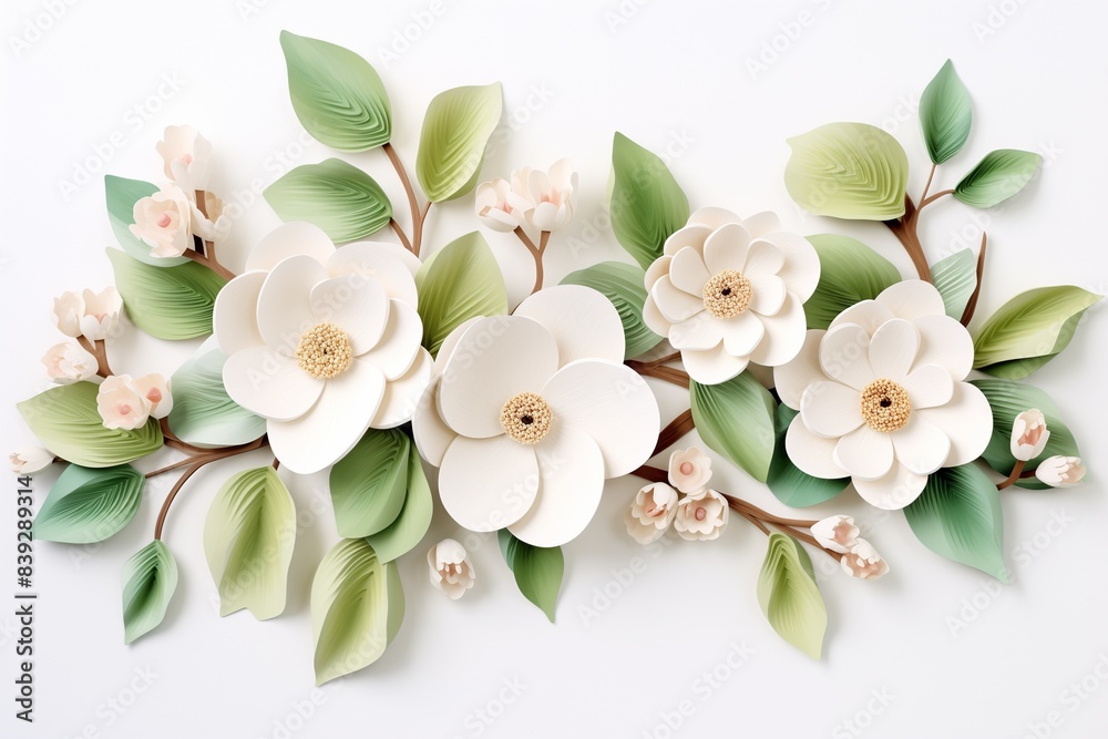 Fototapeta premium 3D botanical wall decoration featuring lifelike flowers in a variety of colors, perfect for a bright and airy room 