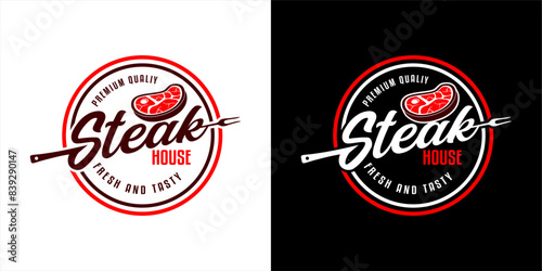 steak house vintage logo sticker emblem badge label template for meat store butchery market