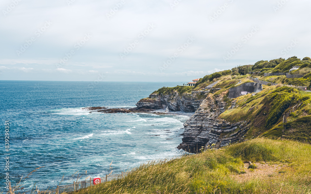 Naklejka premium Discovery of the sublime trout town of Saint Jean Luz, its beaches and cliffs, Basque country in summer, France