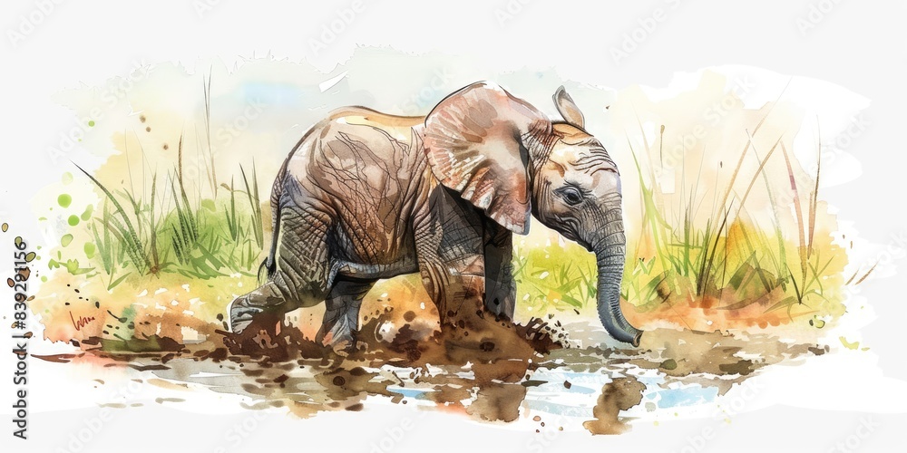 Fototapeta premium Adorable Baby Elephant Watercolor