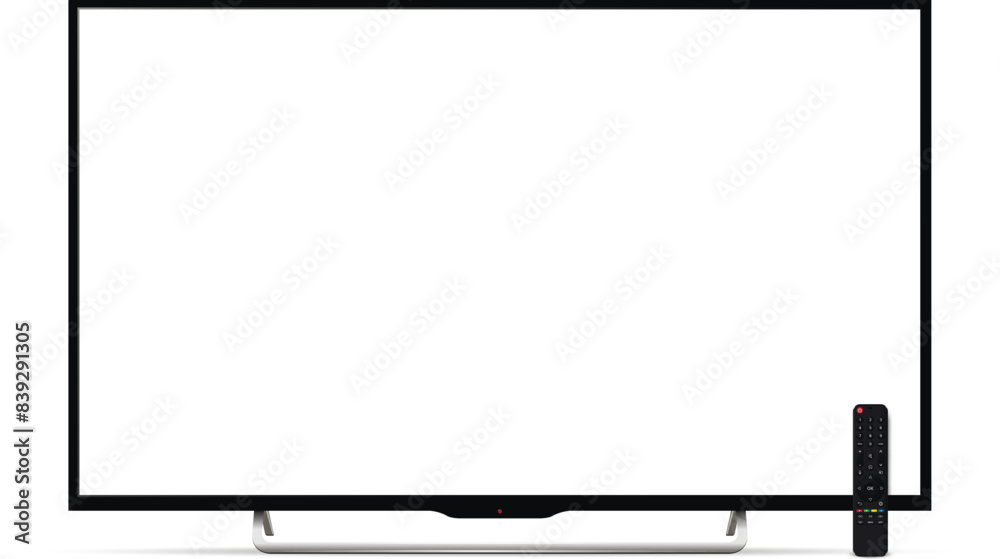 Realistic tv flat screen with remote control isolated on white background Realistic tv flat screen with remote control isolated on white background