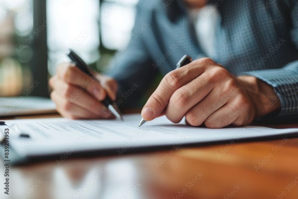 Person writing on paper with pen Person writing on paper with pen
