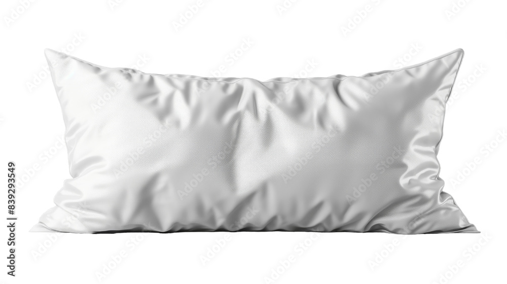 A single, white pillow isolated on a white background