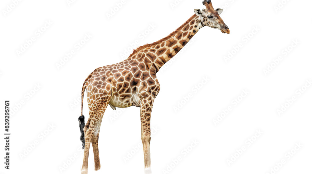Naklejka premium A giraffe standing on a white background