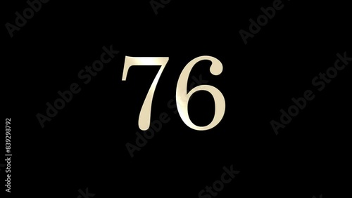 Number 76 with gold and white particles and alpha channel, numerology, number seventy six photo