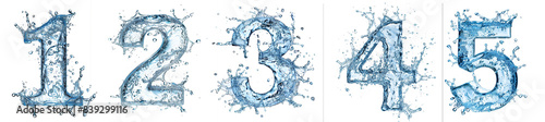 Splashing water numbers 1 2 3 4 5 dynamic and refreshing design on transparent background photo